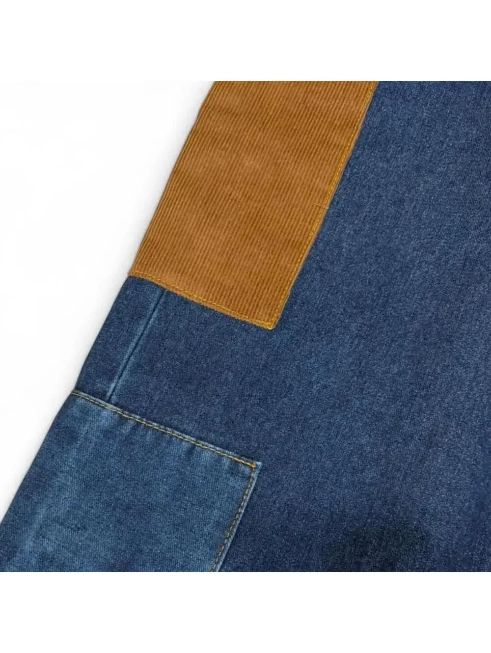patchwork denim jean with paisley print and corduroy patches - Picture 5 of 6